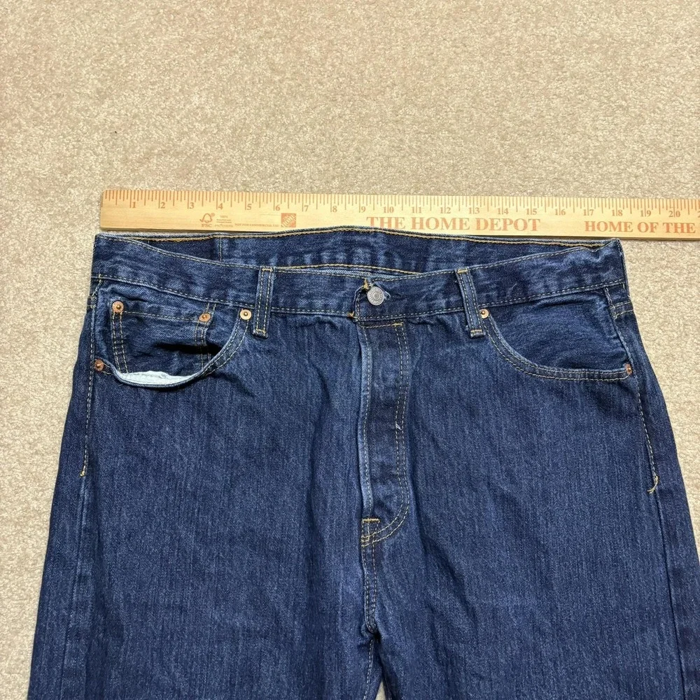 Levis 501 Jeans Mens 36x30 Dark Blue Regular Fit Straight Leg Denim Waterless